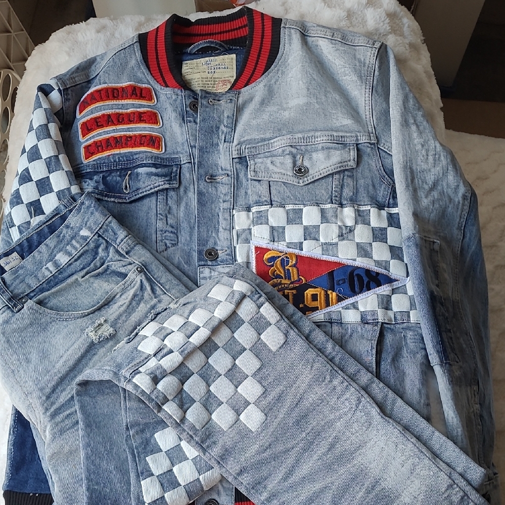Men's Light Blue Checkered Jeans